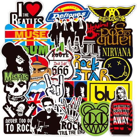 Lot de 100 autocollants rock punk, autocollants rock classique pour adultes, autocollants métal punk pour guitare, ordinateur portable, skateboard, gourde, casque, etc.