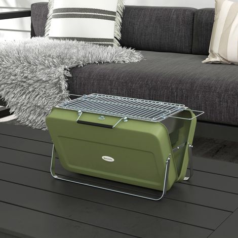 Mini barbacoa portátil de carbón con maleta, barbacoa de mesa plegable para jardín, 47 x 30 x 28 cm, verde