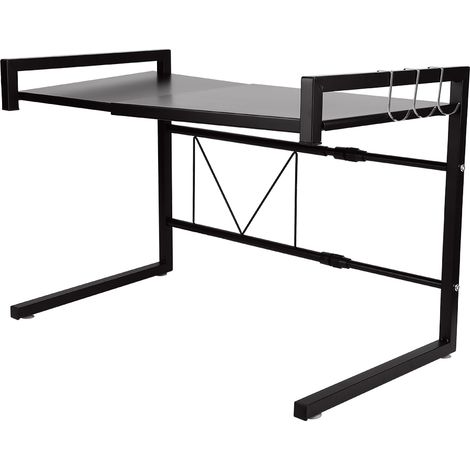 Forno a Microonde Supporto ,Mensola Microonde con 3 Ganci Pendenti-Nero 2 Livelli (1/5)