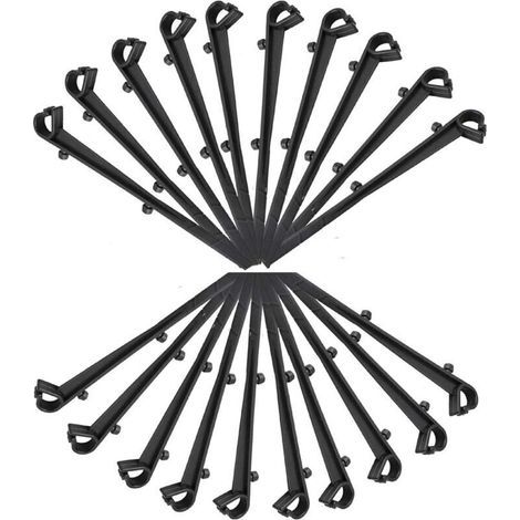 Lot de 20 Crochets de fixation grillage de protection de gouttière en PP, longeur de 16cm, entraxe de 7.2cm, noir (1/4)