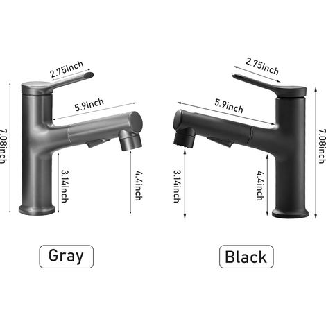 Grifo de cocina extraíble con 3 tipos de chorro, monomando de agua fría/caliente de 58 cm (23 pulgadas), cabezal rociador extraíble, grifo de lavabo con válvula cerámica. (1/2)