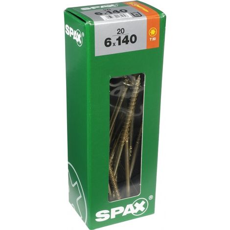 Juego de 20 tornillos de acero con cabeza avellanada SPAX Torx, Diam.6 mm x L.140 mm SPAX