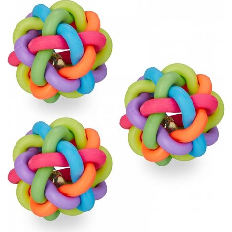 Jouet pour Chat et Chien en Lot de 3, Balle avec Clochette à l’intérieur, diamètre : 6cm, Multicolore (1/5)