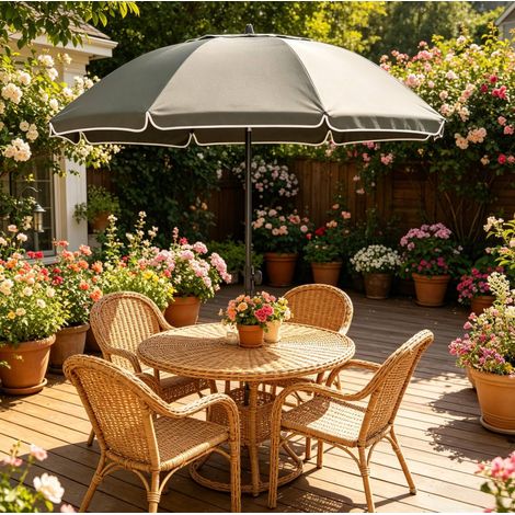 Parasol de plage en métal gris, toile polyester UPF 50+, inclinaison 35°, hauteur réglable, avec housse (1/5)