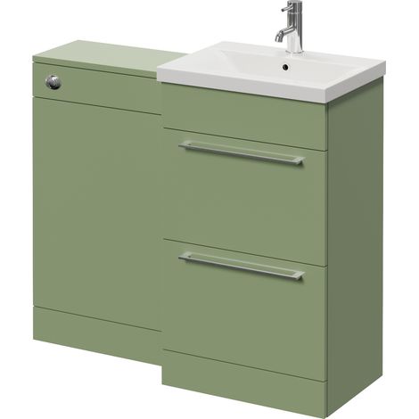 Napoli 390 Olive Green 1000mm 2 Drawer Vanity Unit Toilet Suite with Glide Basin - 1000mm - Chrome 320mm HandleWithout Kingston Toilet Pan