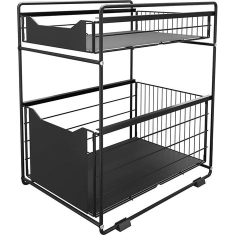 Organiseur de placard, 2 paniers, rangement cuisine et salle de bain, coulissant, noir