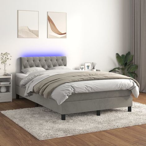 Boxspringbett mit Matratze & LED Hellgrau 120x200 cm Samt (1/5)