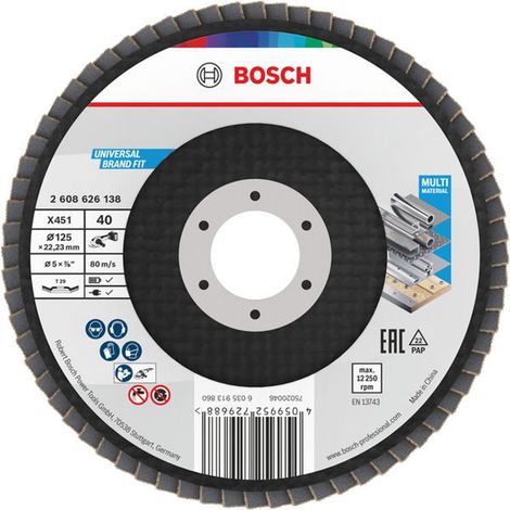 Bosch X451 Fächerschleifscheibe, 125 x 22,23 mm, K40, Z29, 15-tlg. (1/5)