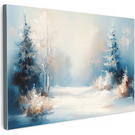 TABLEAU SUR TOILE Forêt - Hiver - Nature - Abstrait - Neige Toile Peinture Grand Format XXL 150x100 cm
