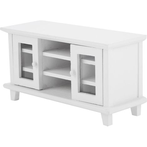 Armoire Tv - Bois - Échelle 1:12 - Pour Maison De Poupée - Blanc Ou Bois Naturel - 12,1 x 4,6 x 6,5 cm - 1 Pièce (1/5)