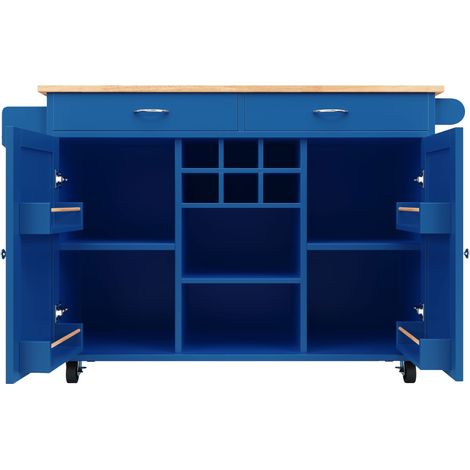 ELVMI Küchenwagen mit Verstellbarem Stauraum Flaschenregal und Rollen für Küche aus MDF Blau 102 x 45 x 92 cm (1/4)