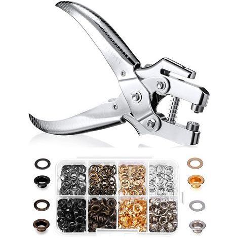 3/16 pouces Grommet Kit d'outils Eyelet Pince Set Trou Punch Grommet Pinces de presse à main avec 200 morceaux d'oeillets pour chaussures Sacs de vêtements, (Or, argent, gris, cuivre)