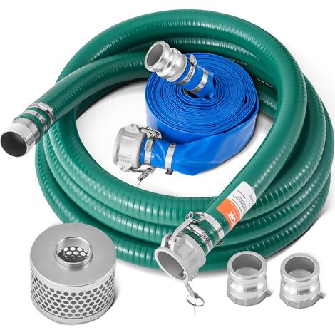 Kit de tuyau d'aspiration pour pompe à eau, avec tuyau de lavage à contre-courant bleu de 50,8 mm x 15,24 m, tuyau d'aspiration vert de 6,1 m, crépine à trou rond en acier, serrures à came (1/5)