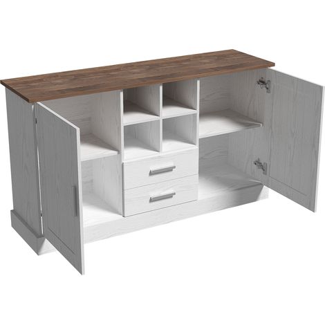 Aparador de madera 140 x 40 x 79,5 cm blanco y marrón con 2 puertas y 2 cajones HOMVRA (1/4)