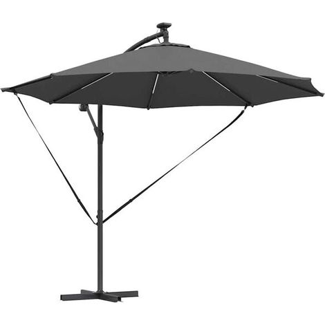 Parasol gris anthracite, dimensions : 294 x 294 x 248 cm, matériau : polyester et aluminium. (1/4)
