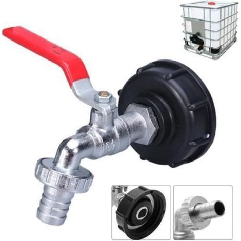 Wasserhahn - IBC - 1000L - Frostbeständig - Legierung und Kunststoff - 1/2"-Gewinde Schwarzer Wasserauffangbehälter (1/5)