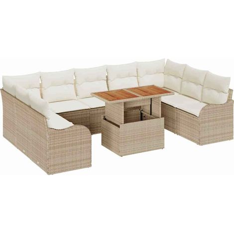 Maison Exclusive - Garten-Sofa-Set mit Speicher 10 pcs Beige Poly