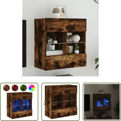 LED-Leuchten - TV-Wandschrank mit LED-Leuchten Räuchereiche 58,5x30x60,5 cm (1/5)