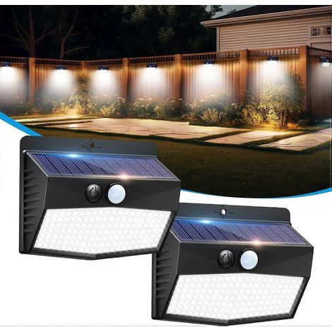 Solarbetriebene Außenleuchten mit Bewegungsmelder [2er-Pack/138 LEDs] – Helle Solar-Zaunleuchten mit 3 Beleuchtungsmodi, wasserdichte Solar-Sicherheitsleuchten (1/5)