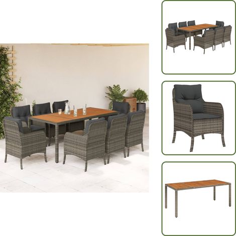 Cojines para sillas - vidaXL Set comedor jardín 9 pzas y cojines ratán sintético gris - Ratán sintético