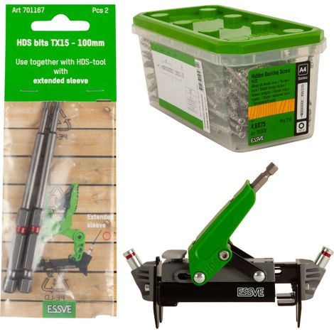 Tornillos para terrazas ESSVE HDS NN 4,8 x 75 mm x 250 + Puntas TX 15 x 100 mm x 2 + Herramienta (1/5)