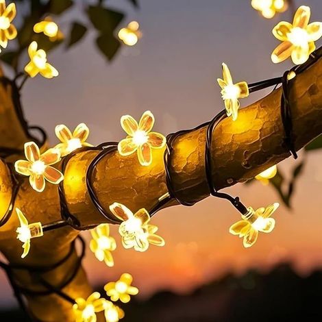 50 LED guirlande solaire étanche, fleurs cerisier, 8 modes, 9,5 m, pour jardin et extérieur