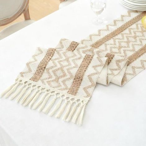 Camino de mesa, Mantel, Camino de mesa estilo bohemio, Con borlas, ideal como regalo decorativo para el salón durante las fiestas (30 x 180 cm) (1/5)