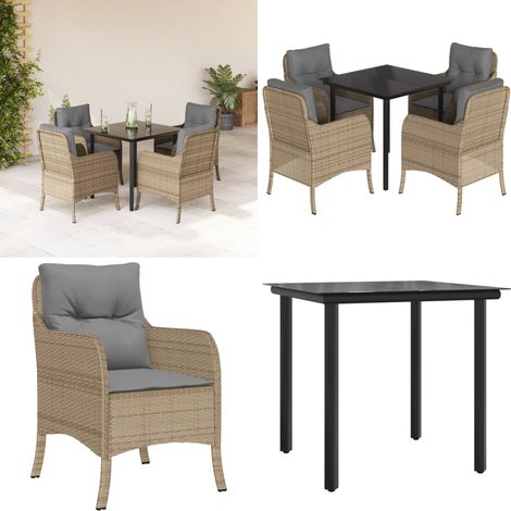 5-tlg. Garten-Essgruppe mit Kissen Beige Poly Rattan - Gartentisch - Gartenstuhl (1/5)