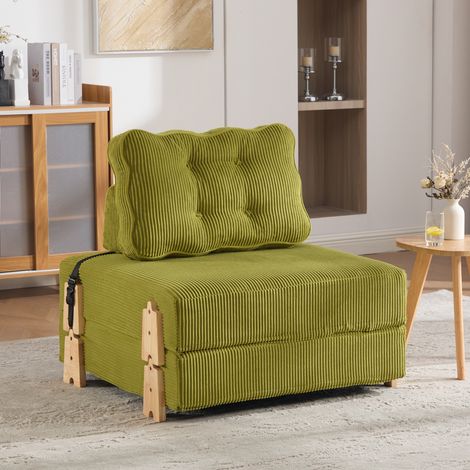 Sofá cama individual plegable de pana, 90x86x84 cm, verde oliva, OKMYHOME (1/5)