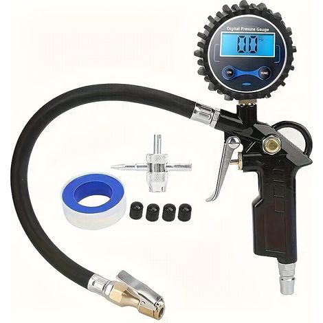 Manomètre numérique de pression des pneus d'une précision de 250 PSI, avec gonfleur intégré. Il offre une grande précision, est portable et possède un affichage LED (FMY). (1/5)
