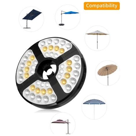 Lampes pour Parasol, 48 LED Rechargeable Lumiere de Parasol, avec 3 Modes d'Éclairage 72 Heures Luminaire LED Parasol sans Fil Réglable pour Parasol de Jardin Terrasse Patio Extérieure Tente (1/5)