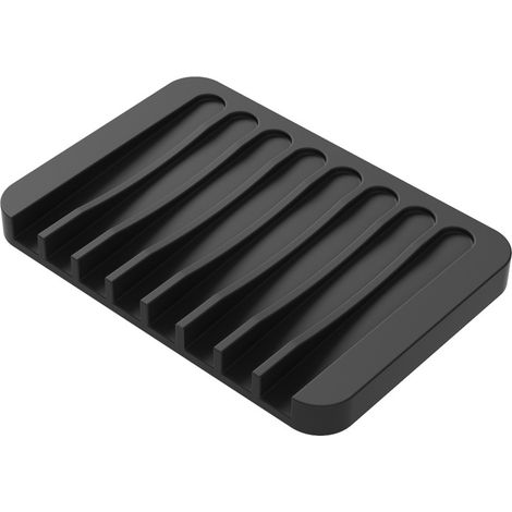 Seifenablage in Form einer Duschwanne, ideal für Bad, Küche oder Arbeitsplatte. Aus weichem Silikon gefertigt, hält sie Seife trocken und ist leicht zu reinigen. 2er-Set, schwarz.