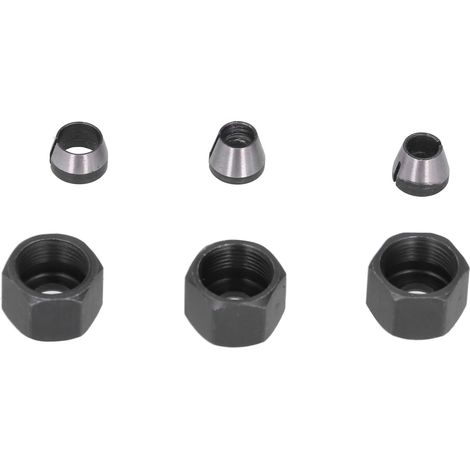 Kit de 6 adaptateurs de pince de défonceuse en acier au carbone (6 mm, 6,35 mm et 8 mm) avec écrou pour affleureuse
