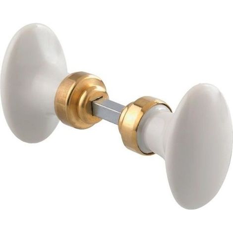 Bouton de porte - Brionne - Porcelaine blanche - 66 mm diamètre - 52 mm longueur - 7 mm carré (1/3)