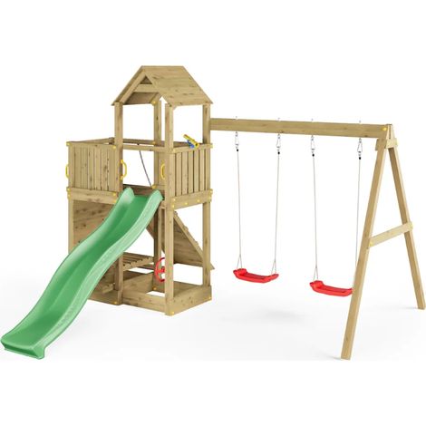 Parco giochi con Altalena e Casetta Fungoo FLOPPI giochi da giardino in legno