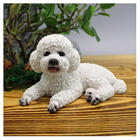 Figurine de chien mignonne en résine pour jardin, ferme, caniche, pelouse, terrasse, cour, décoration d'intérieur (blanc) (1/4)