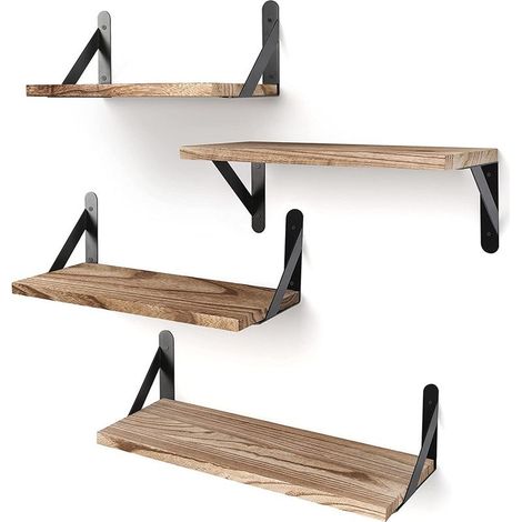 Étagère murale américaine en bois (4 pièces) - Étagère murale - Étagère - Support mural pour couloir - Étagère de rangement murale (1/5)