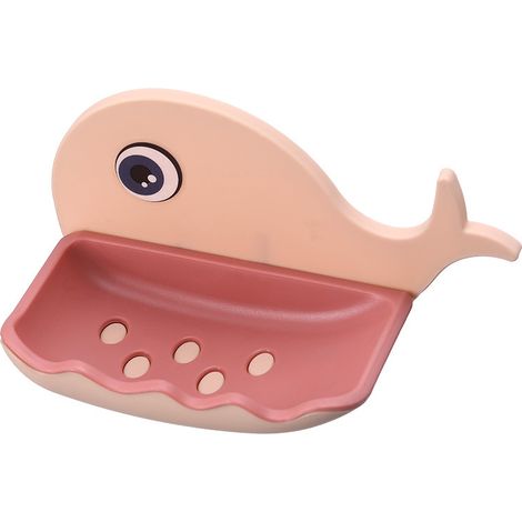 Wandmontierte, walförmige Seifenschale, nicht perforiert, mit Abflusssystem, für Bad und WC (rosa, 13 x 7,5 cm). – AquaForge (1/4)