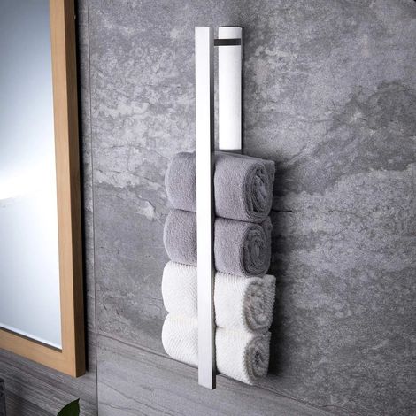 Support mural pour serviettes sans perçage 40cm, barre adhésive en acier inoxydable brossé, porte-serviettes invité à fixer sans vis, robuste et élégant (1/3)