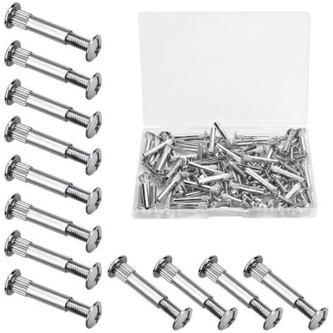 60 PCS M4 Vis Assemblage Meuble Vis de Connexion avec Boulon Vis de Raccordement en Fer Nickelé Vis de Connecteur de Meuble pour Bois de 31 à 40 mm d'Épaisseur, Armoire, Porte, Lit(Argent)