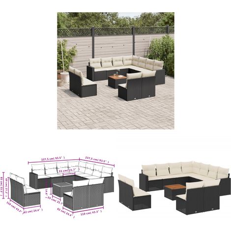 12-tlg. Garten-Sofagarnitur mit Kissen Schwarz Poly Rattan - Gartensorte - Outdoor Möbel - Esstischgarnituren - Lounge Set - Gartenlounge - Home & Living (1/3)