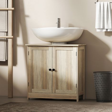 Mobiletto sottolavabo, mobiletto da bagno con 2 ante, ripiano regolabile, resistente all'umidità, 60 x 30 x 60 cm, grigio