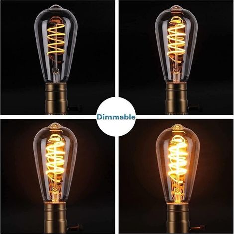 Ampoule LED filament vintage ST64 E27 – 40 W équivalent, lumière chaude 2700 K, forme spirale flexible, verre transparent (1/3)