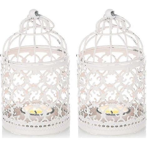 Lot de 2 petites lanternes suspendues en métal pour bougies chauffe-plat, en forme de cage à oiseaux, centre de table décoratif vintage - SNNGV-Yvan (1/5)