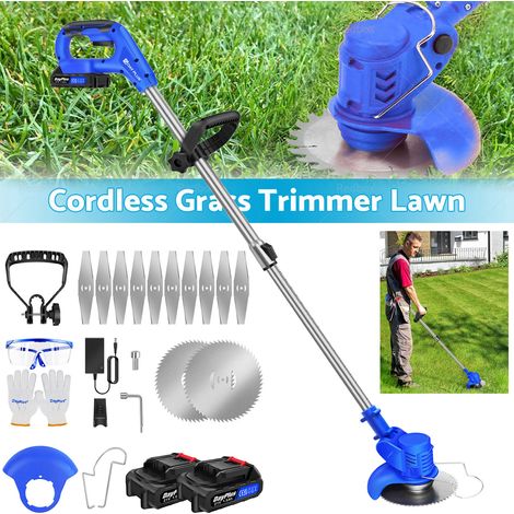 Electric Cordless Grass Trimmer Garden Weed Strimmer Cutter Rechargeable 2PCS Battery (1/5)