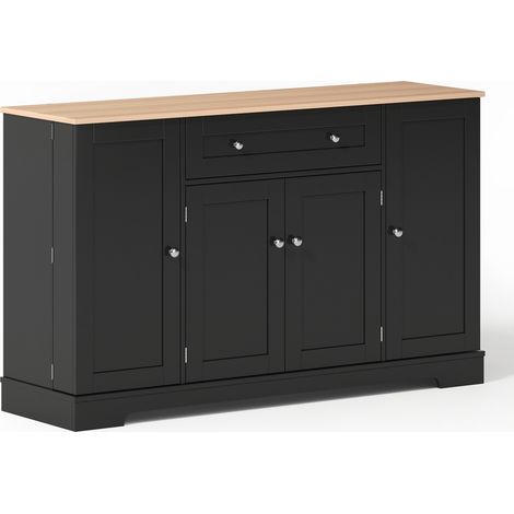 Credenza multiuso 138 cm nera in MDF con cassetto, ante e ripiani regolabili (1/5)