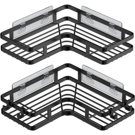 Corner shower shelf without drilling, 2 corner storage shelves for bathroom with 4 hooks, shower gel holder, shower shampoo holder (1/4)