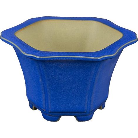 Vaso per bonsai esagonale in gres smaltato azzurro 9,5x9,5x7 cm - A27A