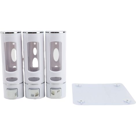 Dispenser a parete senza foratura, 3 scomparti per shampoo, balsamo e detersivo per bucato – grande, bianco, pratico per doccia e lavanderia (1/2)
