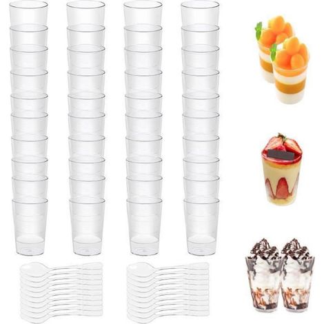 Coupes À Dessert - 90 ml - Transparentes - Réutilisables - 50 Pièces Avec Cuillères